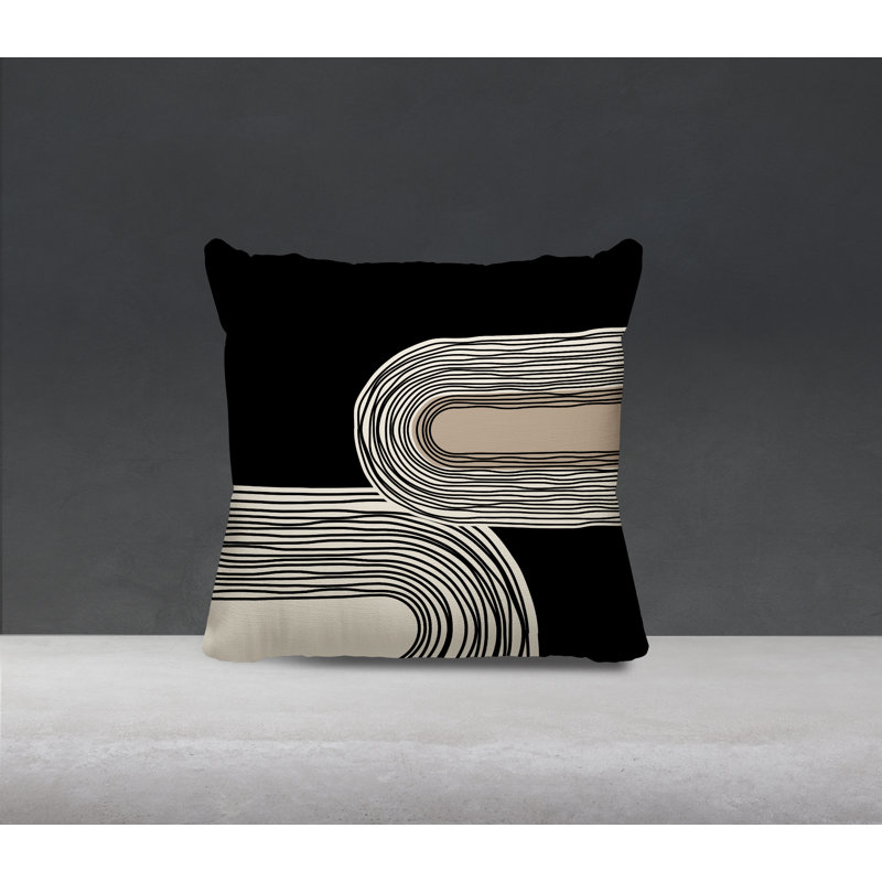 Cassie Abstract Outdoor Reversible Throw Pillow, 15"H x 15"W, Beige/Cream/Black