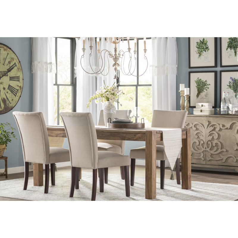 Myrtille 20'' H Linen Upholstered Side Chair, Beige, Espresso