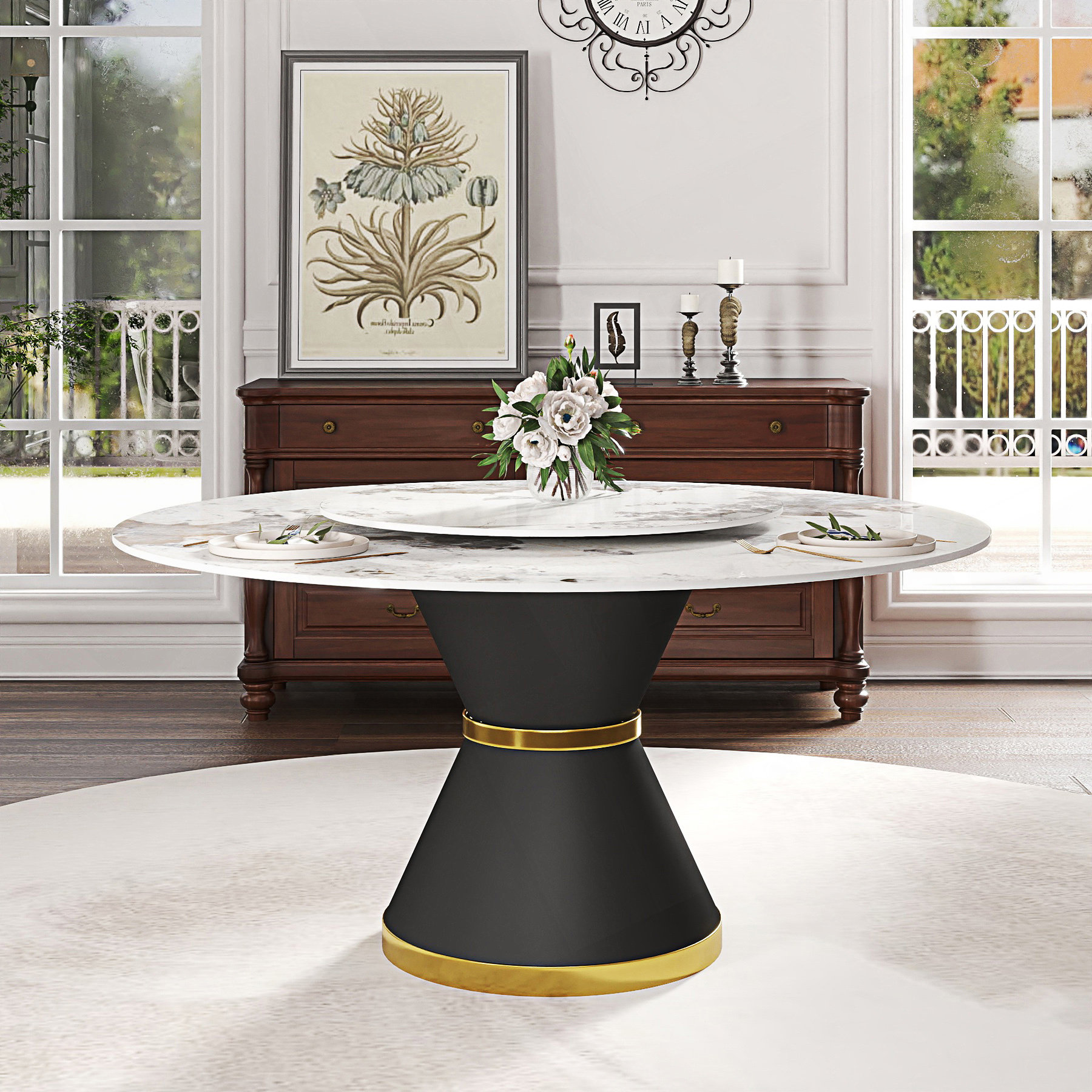 Hokku Designs 59.05" Modern Round Sintered Stone Dining Table With ...