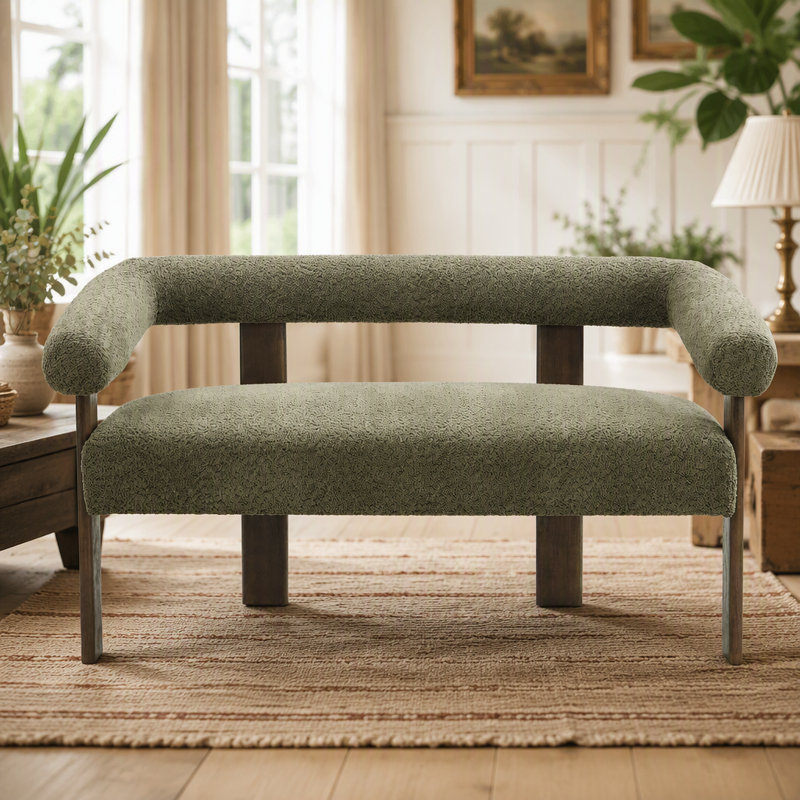 causeuse ronde avec accoudoirs, Tissu vert, Brun