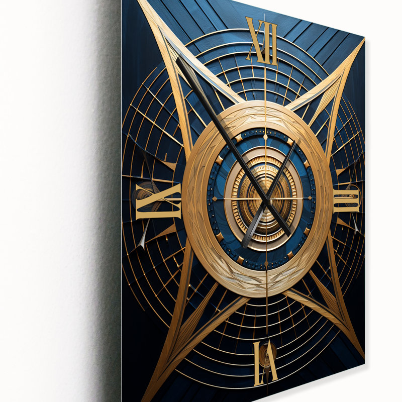 Horloge murale moderne abstraite «Esoteric Knowing In Teal and Gold I», Médium
