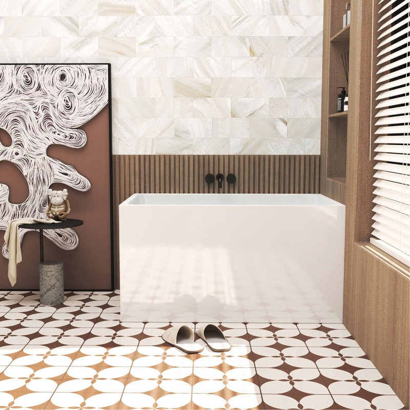 Baignoire autoportante de 47 po en acrylique, forme rectangulaire spacieuse, finition blanc brillant, trop-plein chromé et bonde escamotable certifiée CUPC
