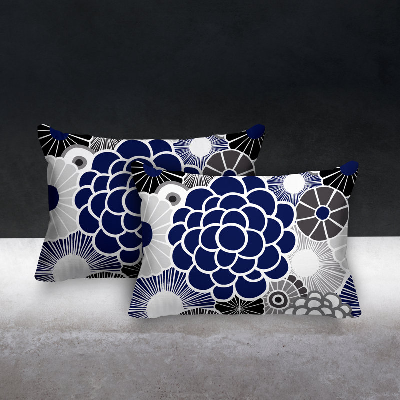 Coussin lombaire floral intérieur / extérieur, Bleu marine