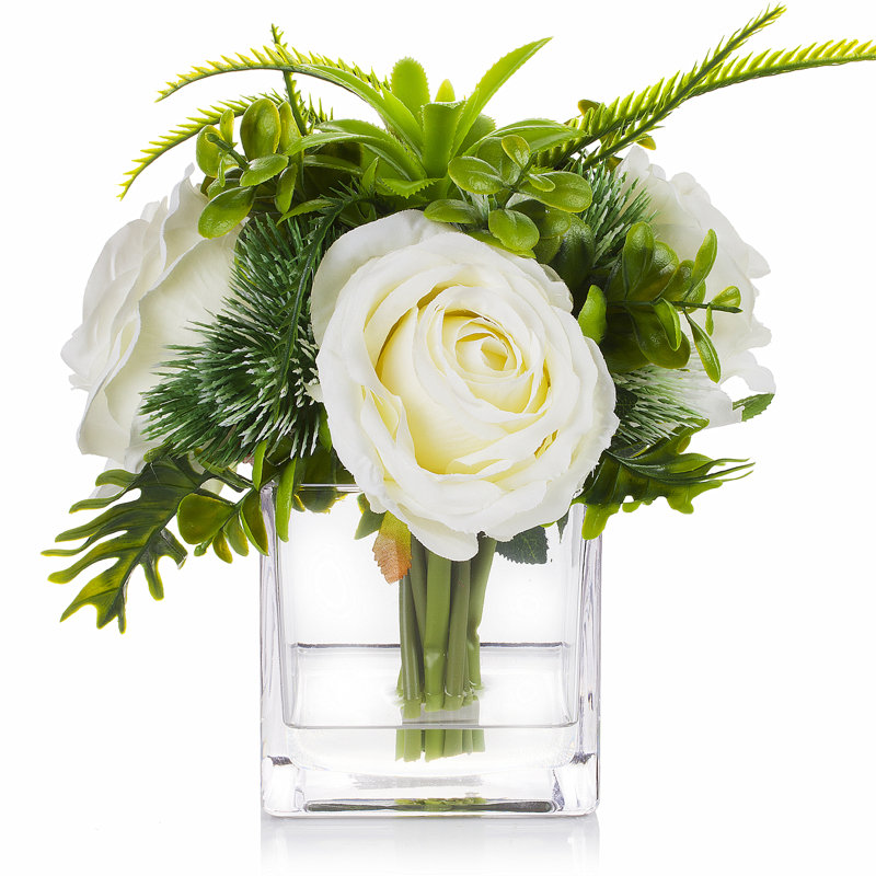 Faux Silk Rose Arrangement in Vase