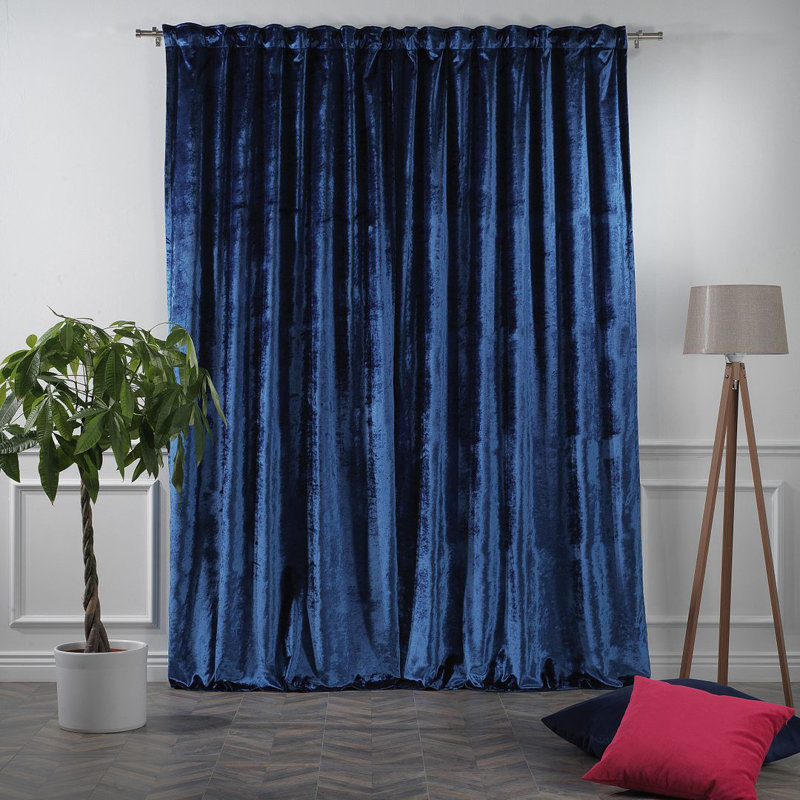 Panneau de rideau simple doublé occultant en velours brillant extra large et très long, L 52 po x L 264 po, 21 marine