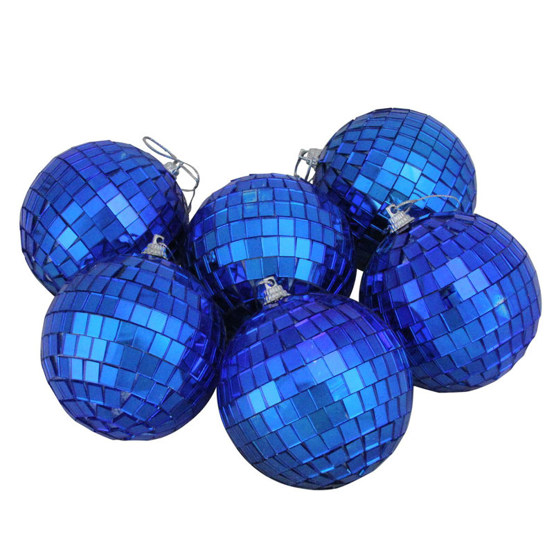 Ornement boule de Noël miroir en verre disco, Bleu