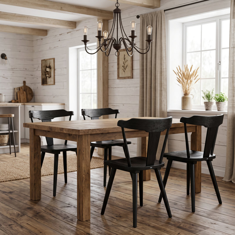 Chaises de salle à manger noires en bois massif avec dossier incurvé, 4
