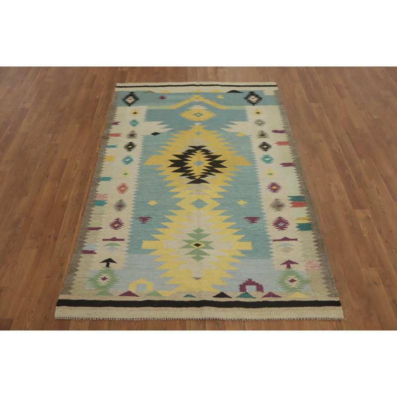 Tapis kilim en laine tissé à plat 4 x 6