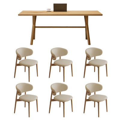 Simple Fashion Dining Table And Chairs 6 - Person Solid Wood Solid Wood Top Trestle Dining Set