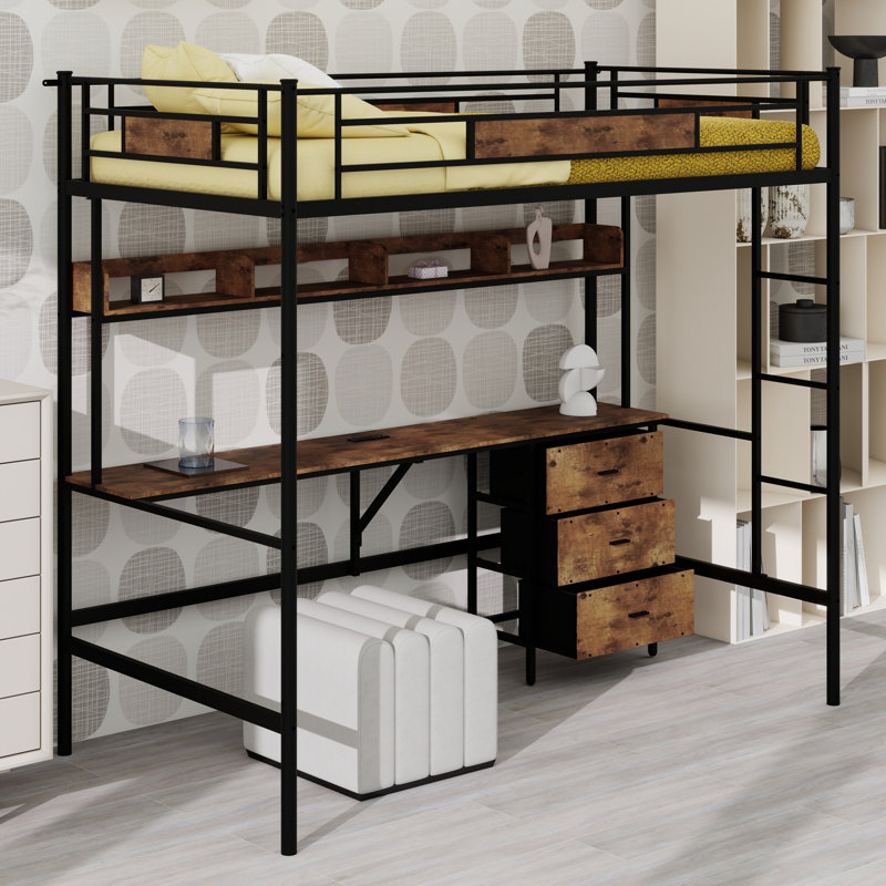 Lit mezzanine peu encombrant avec bureau en L et rangement de tiroir
