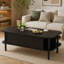 Table basse en bois cannelé de 110 cm avec porte coulissante et rangement-405564702