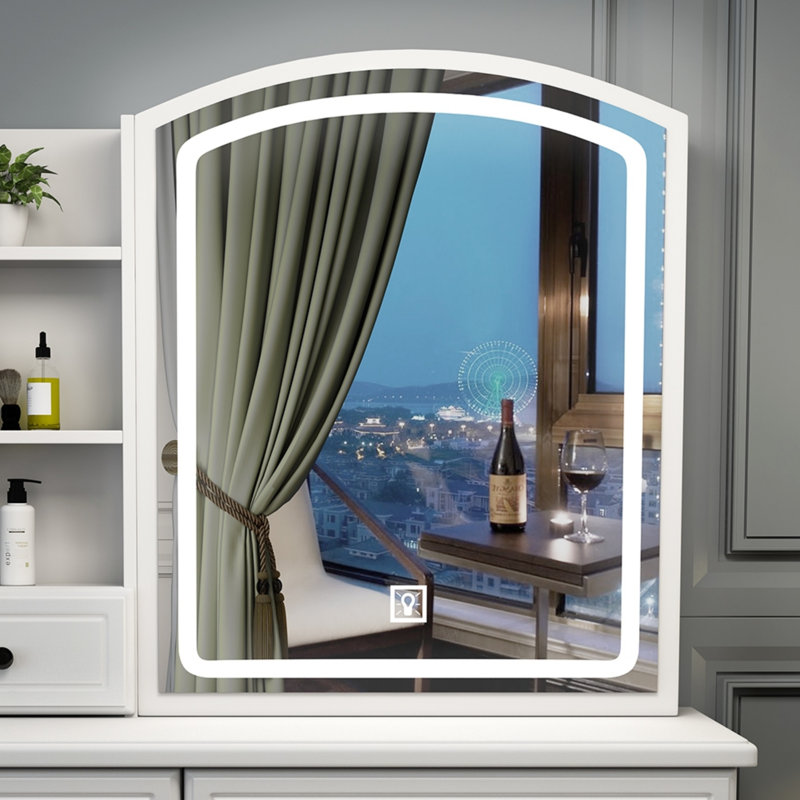 Miroir pour table de maquillage, plusieurs espaces de rangement, coiffeuse à maquillage