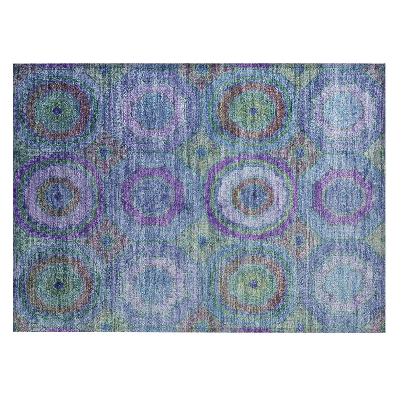 Machine Washable Indoor/Outdoor Xhevrie Blue Rug, Rectangle 1'8" x 2'6"