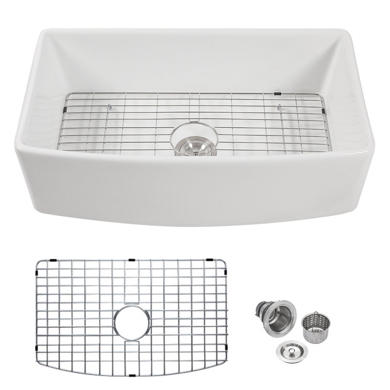 33'' L x 19"W Undermount Ceramic Farmhouse Apron Single Bowl Porcelain Kitchen Sink with Bottom Grid