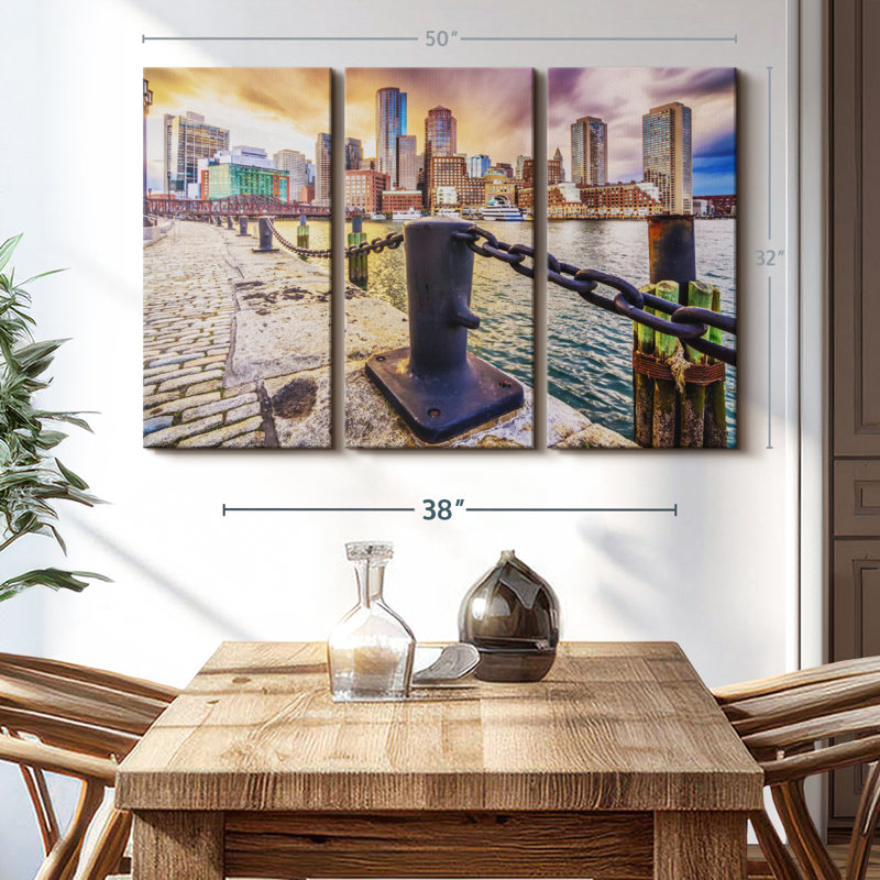 «Boston Massachusetts Harbor», 3 pièces, H 32 po x l 50 po