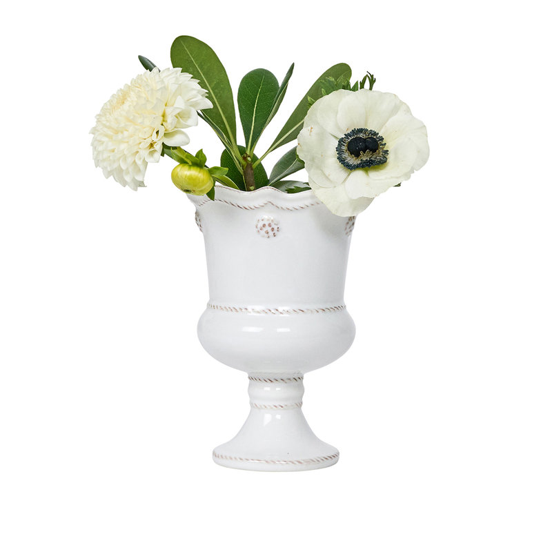 White Ceramic Pedestal Vase for Bouquets, 5" Height