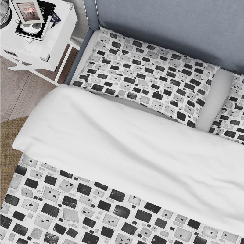 Ensemble de housse de couette noir et blanc Midcentury Mosaic Tiles I - Midcentury