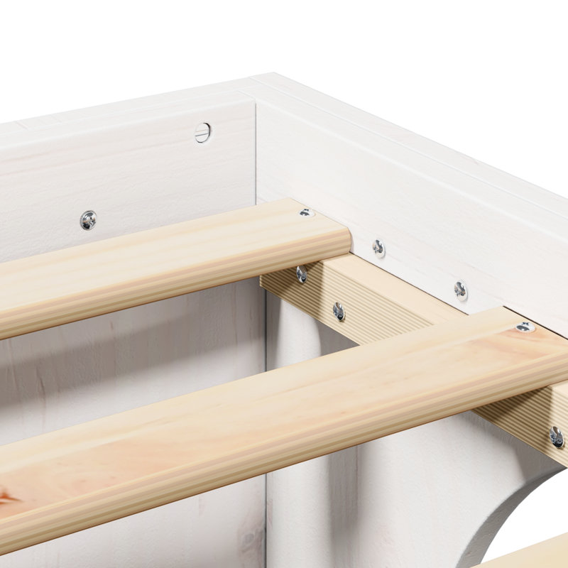 Bed Frame Solid Pine Wood Durable, Double (4'6), White