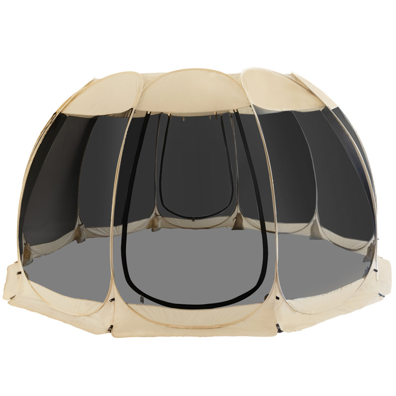 Beige Fiberglass Pop Up Patio Gazebo with Screen Room