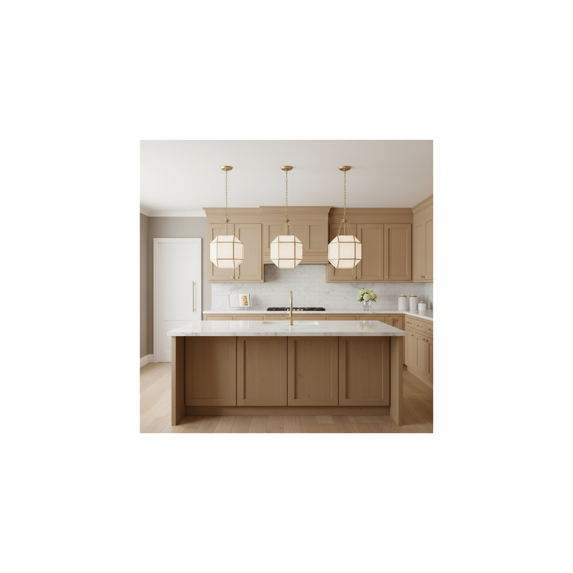 Reid 3 Light Glass Dimmable Pendant, Satin Brass, 23.25" H x 13.5" W x 13.5" D, White