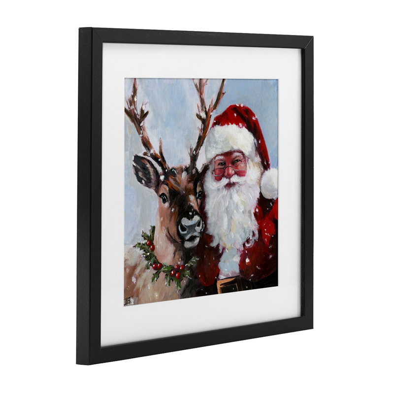 «Rosy Cheeked Santa & Reindeer», reproduction encadrée sous verre, design par Sara Culpepper, H 13 po x l 13 po