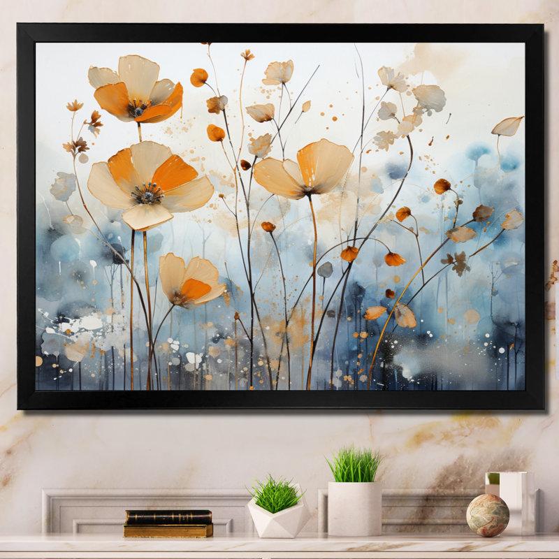 Art sur toile, "Orange Mute Botanicals II", H 34 po x l 44 po x P 1,5 po, Cadre simple noir