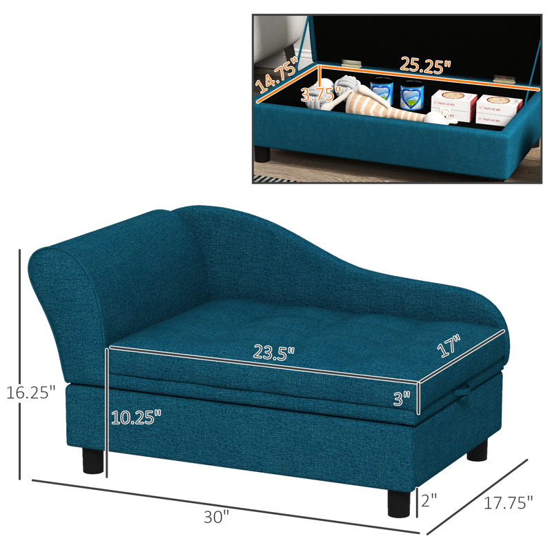 Petit et moyen chien, lit surélevé bleu foncé avec rangement, coussin, lit de taille pratique et confortable, coussin caché et confortable