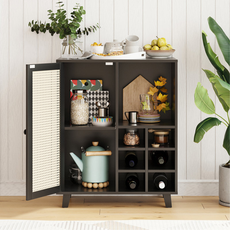 Sideboard Cabinet With Storage, Wine Bar Cabinet With Wine Racks, Buffet Cabinets For Home, Living Room, Black