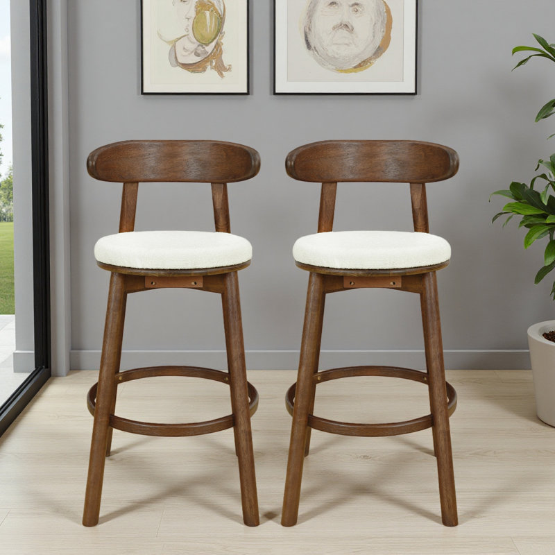 Tabourets de bar ronds à coussins, Noyer