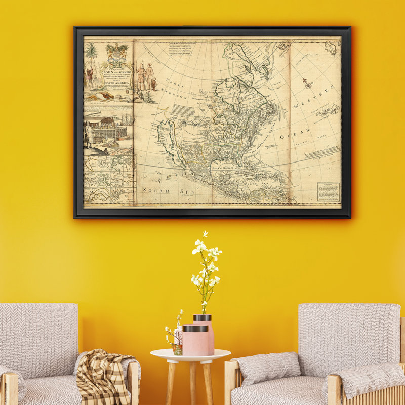 Antique Map of America II - reproduction d'art sur toile encadrée, H 18,5 po x l 24,5 po x P 1,5 po, Noir