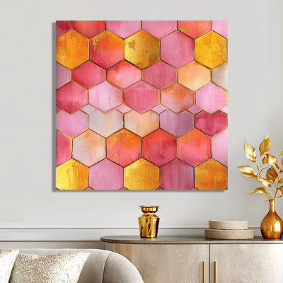 Hexagone nid d'abeille au coucher du soleil - Art mural géométrique abstrait en métal, impression moderne sur métal