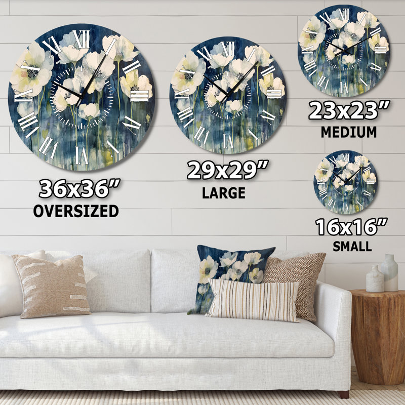Explosion printanière au jardin - Horloge murale silencieuse en métal à motif floral, Surdimensionné