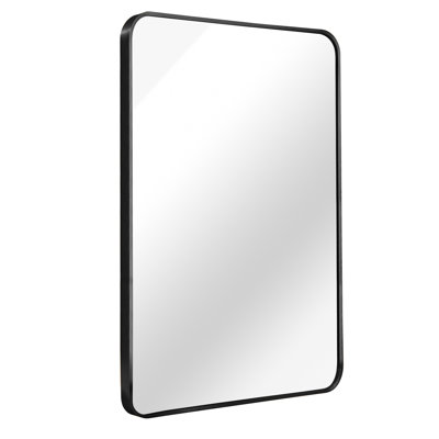 24X32 Inch Black Metal Framed Wall Mirror For Bathroom - 4Mm Hd Glass, Rust Aluminum, Reinforced Hooks Secure Hanging Rectangular Contemporary Clear Shatterproof Film And Installation