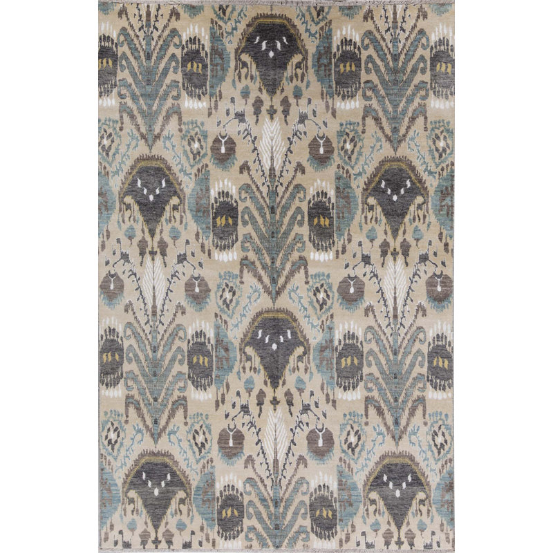 Tapis ivoire et noir noué à la main de haute qualité