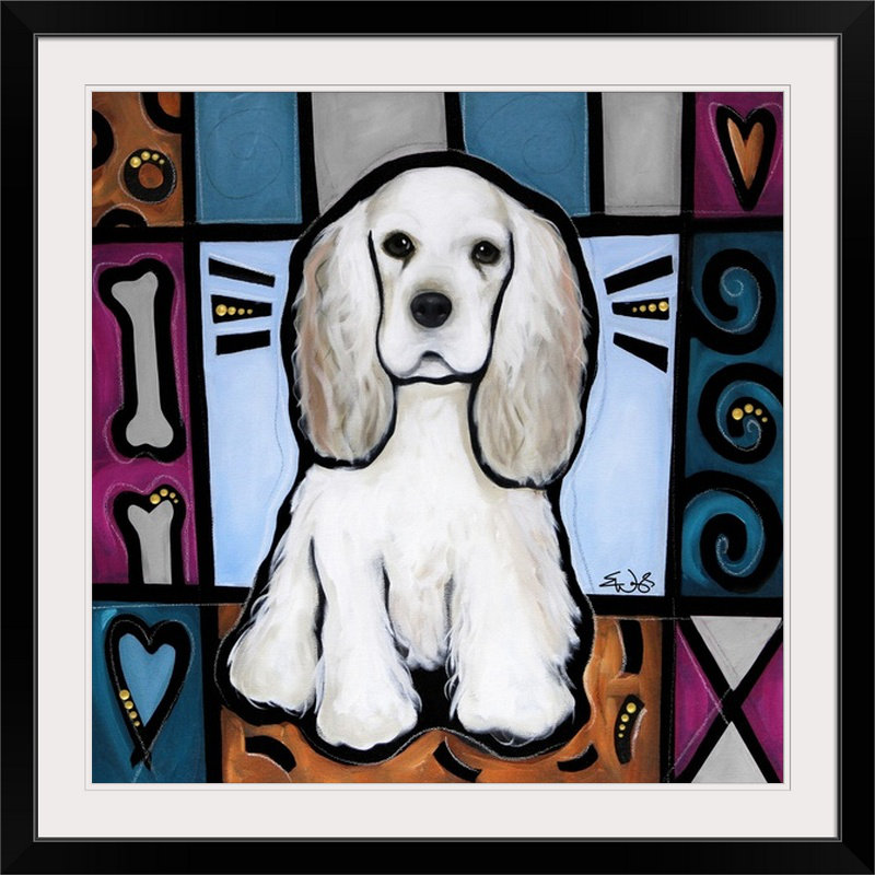 «Cocker Spaniel Pop Art» par Dunadry - impression d'art graphique, Cadre noir, H 38 po x l 38 po x P 1 po