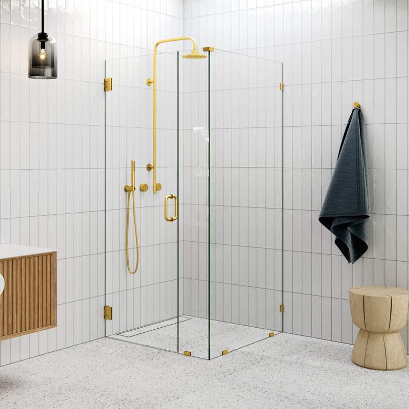 Porte de douche à charnières sans cadre, Laiton satiné