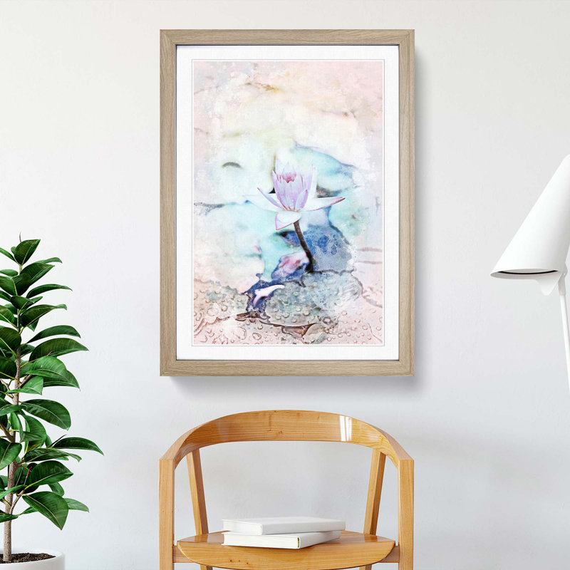 Pale Pink Water Lily in Abstract - Picture Frame Graphic Art Print, 87cm H x 62cm W x 2cm D, Oak Framed