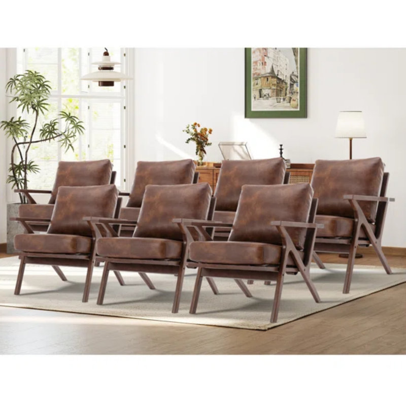 Joichiro 29.5" W Vegan Leather Upholstered Accent Chair with Solid Wood Frame, Brown, 7