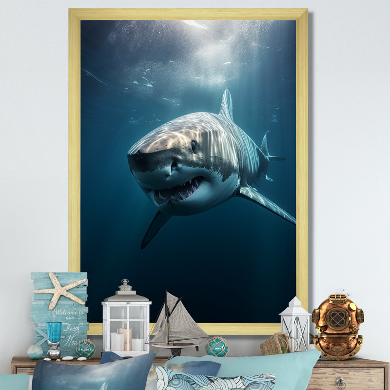 " Blue Shark Apex Predator Photo I ", 40" H x 30" W x 1.5" D, Gold Single Picture Framed