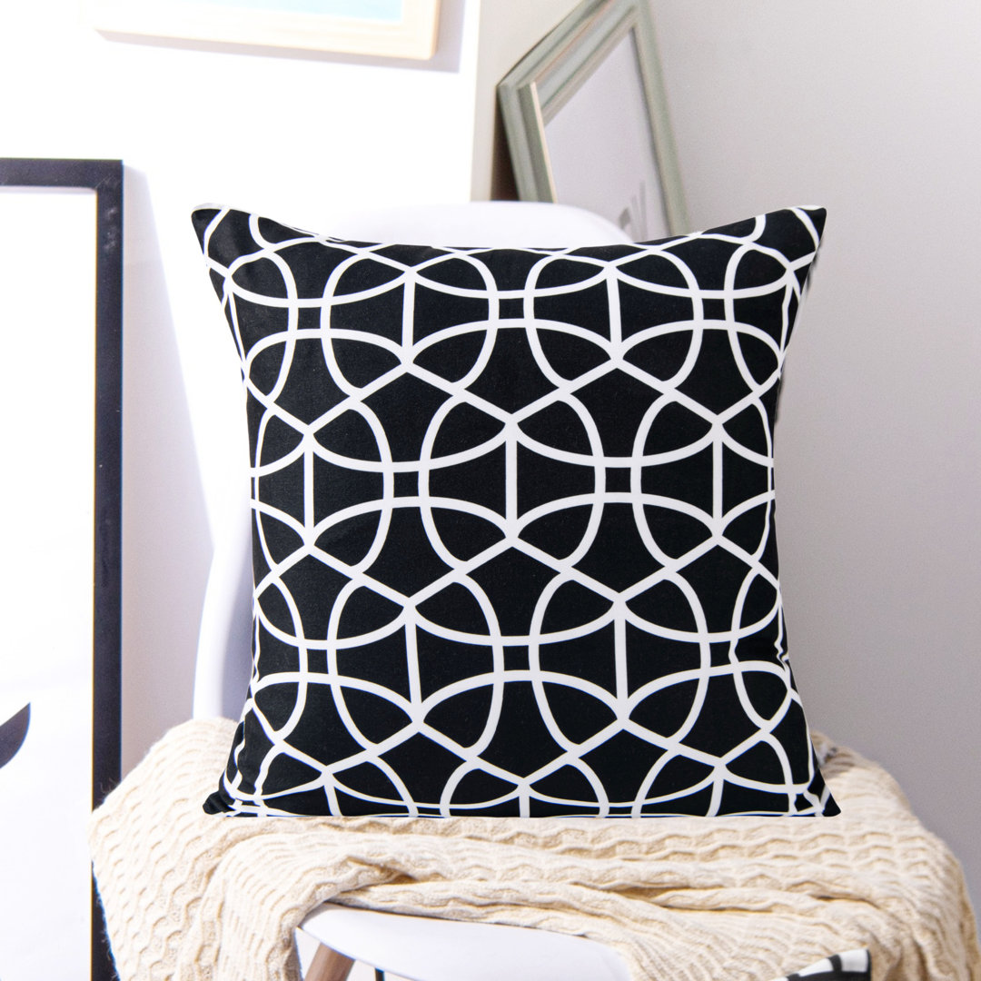 Square Throw Pillow Cover, Geometrical Abstract Net Pattern Cushion Cover, 18x18 Inches, Black and White - NTBAY NTBAY