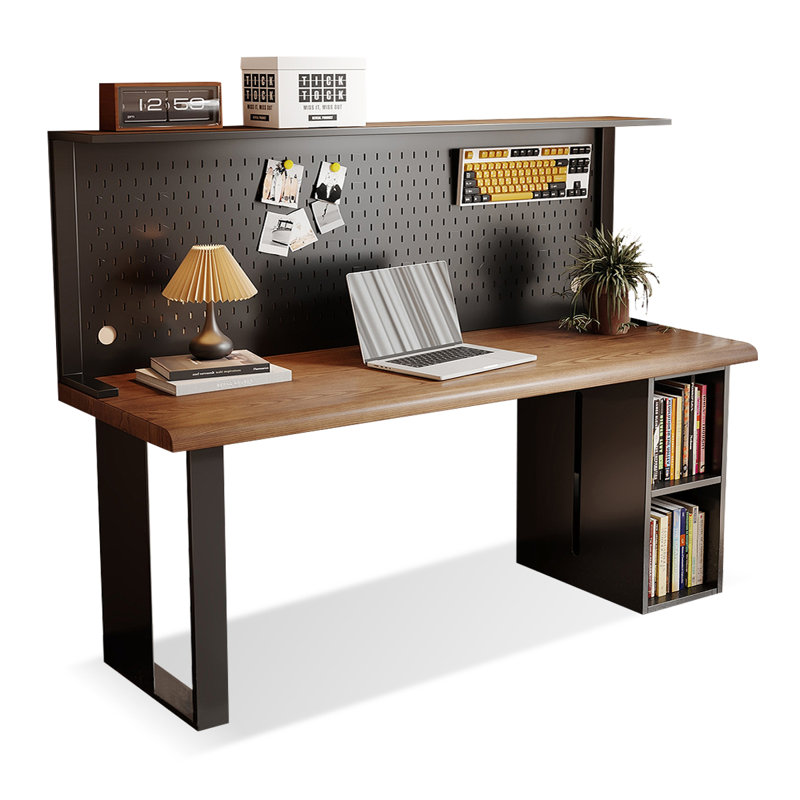 Brown + Black Rectangular Solid Wood  desk, 29.53" H x 70.87" W x 23.62" D
