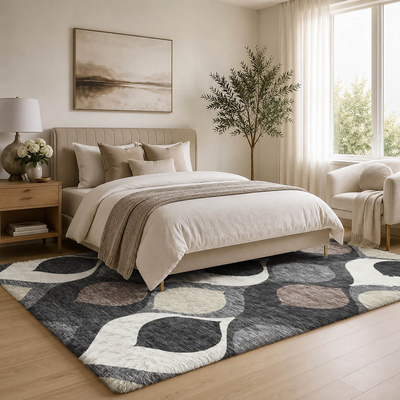 Tapis Dream Shag ADS749 de style moderne du milieu du siècle, lavable à la machine de qualité supérieure, Grey, 3' x 5'