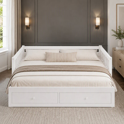 Twin to King Extendable Wooden Daybed with Pull-Out Trundle and 2 Drawers