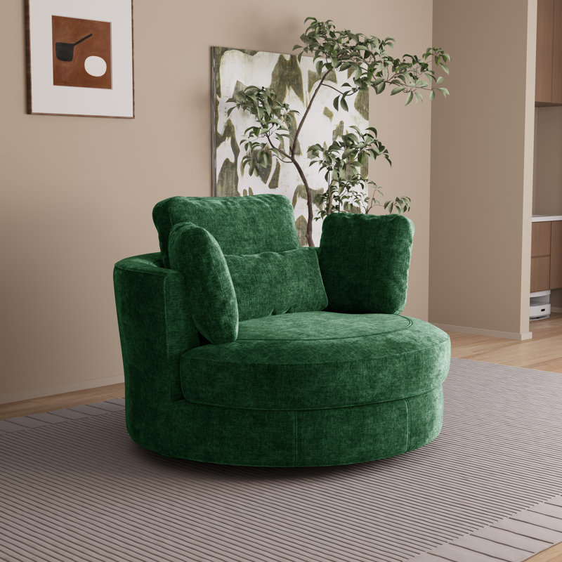 Fauteuil d'appoint pivotant surdimensionné moderne 49,6 po avec coussins, Vert