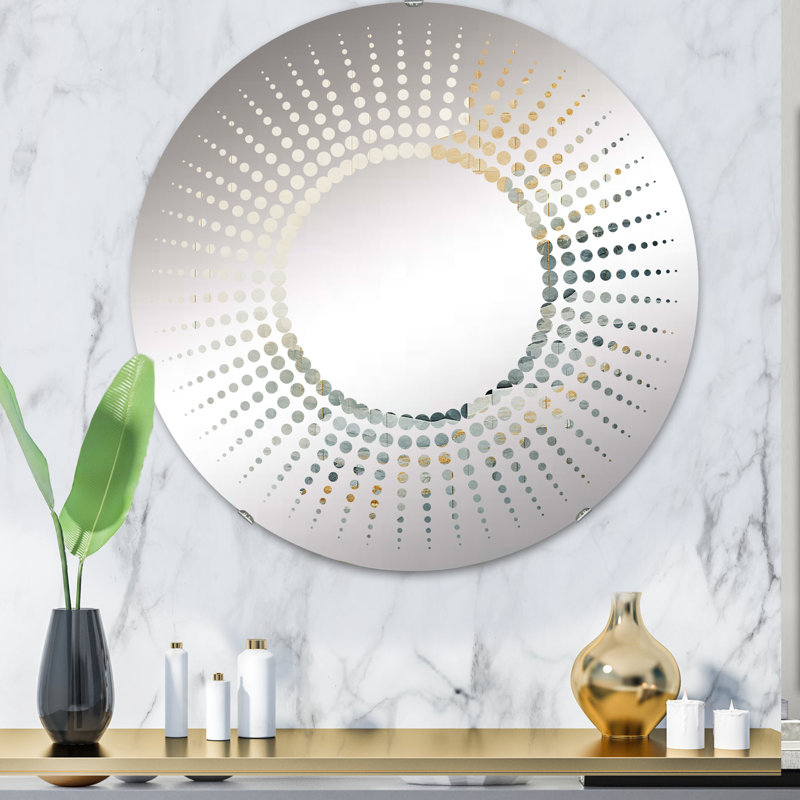 Or et gris cascade aventure scène I - Miroir décoratif Starburst | Rond, 31,4 po x 31,4 po