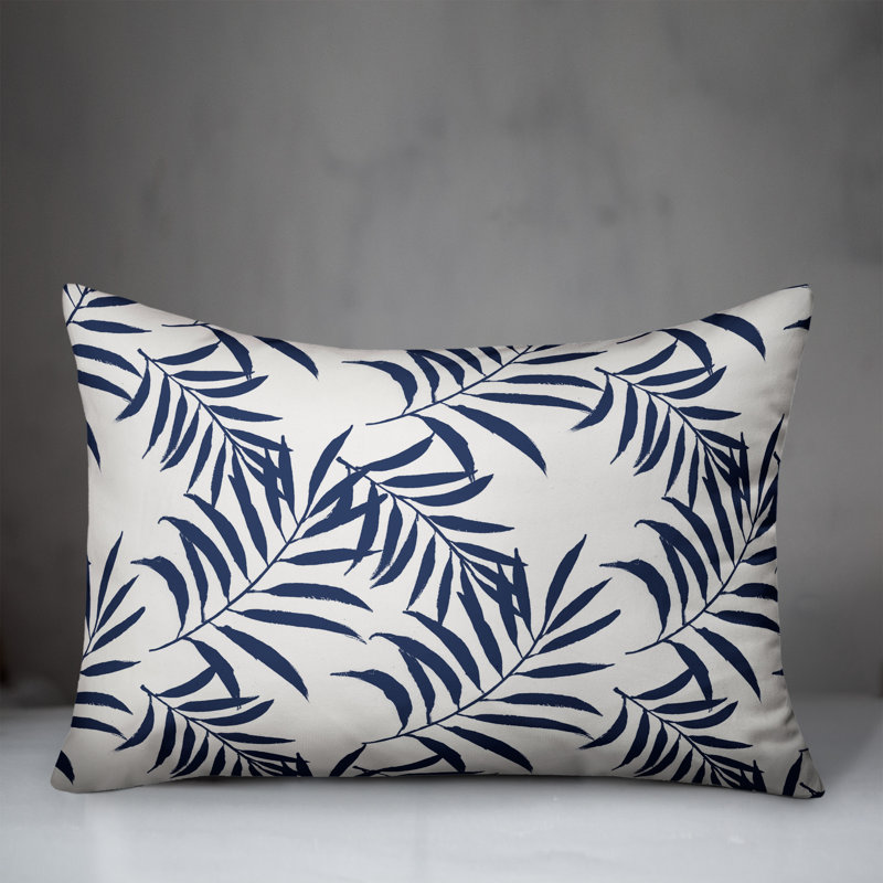  Coussin décoratif floral intérieur / extérieur en polyester, H 18 po x l 25 po, Bleu marine