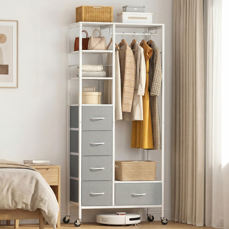 80cm Rolling Portable Wardrobe, Grey
