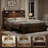 Rustic Platform Bed with LED Lights and Charging Station, Wood Bed Frame with Storage Headboard and USB Ports, Weight Capacity 800 lbs, No Box Spring Needed, Dark Brown, Queen-869011025