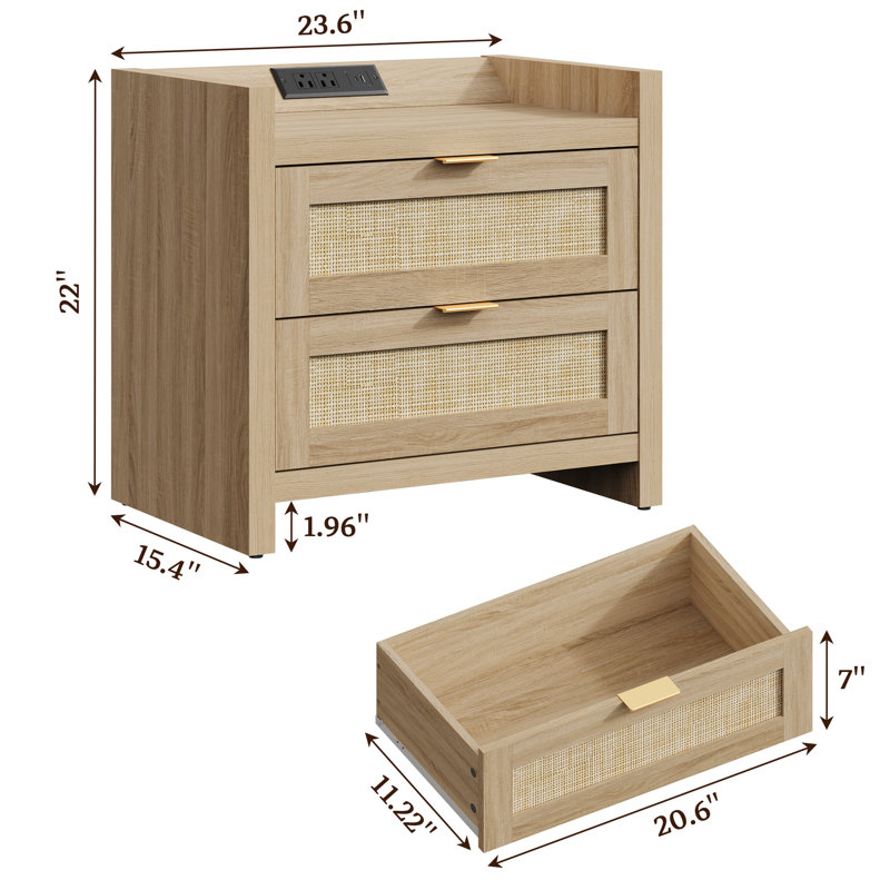 Amrutha 23.6'' W Nightstand, Light Brown