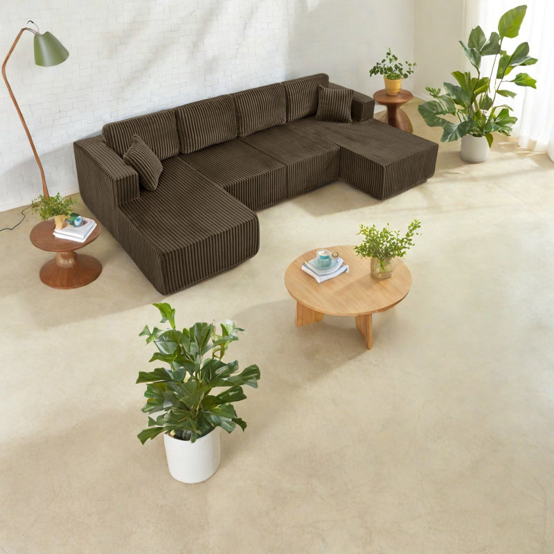 Canapé modulaire modulaire peu encombrant, rembourré en mousse, design brun moderne pour la maison